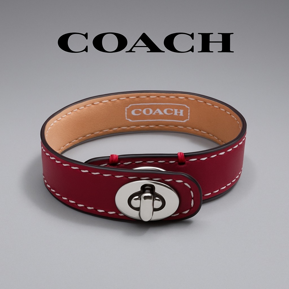 COACH Authentic Leather Turnlock Bracelet — Fuchsia/Hot Pink | NWOT | MSRP $89 - Picture 2 of 13